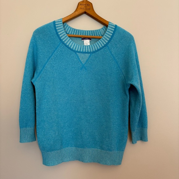 J. Crew 3/4 Sleeve 100% Cashmere Sweater Size Small Teal Turquoise Blue Luxury - Picture 1 of 5